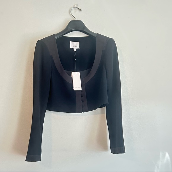 Cinq à Sept NWT Designer Colby Crop Jacket/Top Black/Black Size 8 - Picture 2 of 11